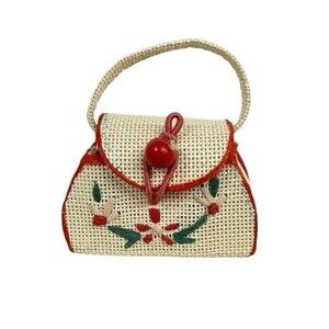 Vintage Barbie 1960's Premier Clone 956 Embroidered Floral Straw‎ Purse Bag